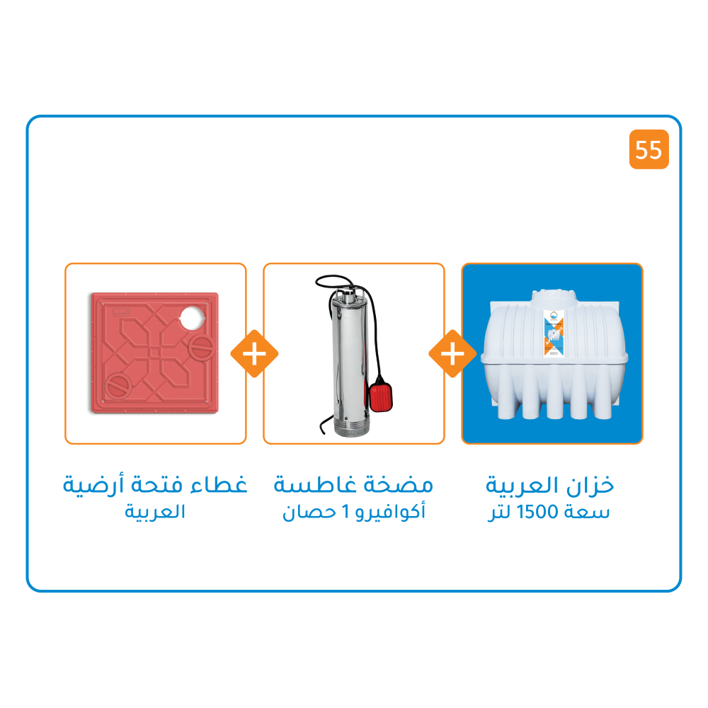 بندل خزان  1500لتر+ ممضخة اكوافيرو غاطسة MS 100 قوة واحد حصان + غطاء فتحات أرضية 30x30