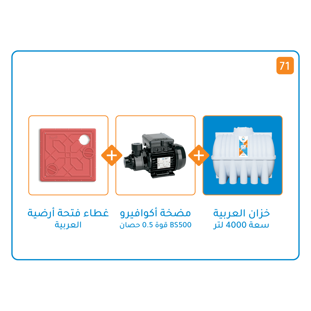 بندل خزان 4000 لتر+مضخة اكوافيرو BS 500 / قوة 1/2 حصان + اغطية فتحات ارضية 40x40