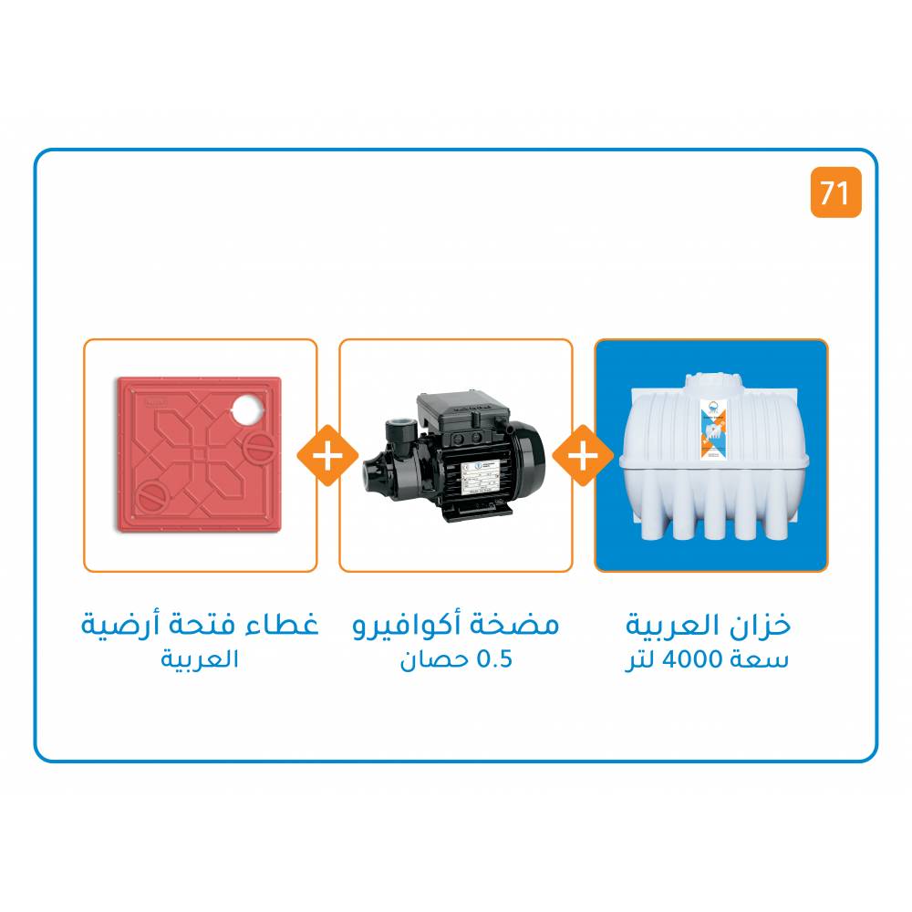بندل خزان 4000 لتر+مضخة اكوافيرو BS 500 / قوة 1/2 حصان + غطاء فتحات ارضية 30x30
